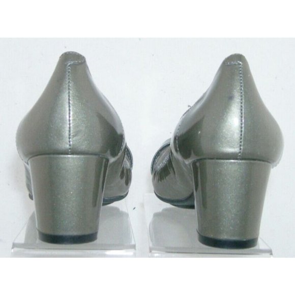 Me Too Penn 2 olive green patent leather square toe buckle block heels 7M - Picture 5 of 11